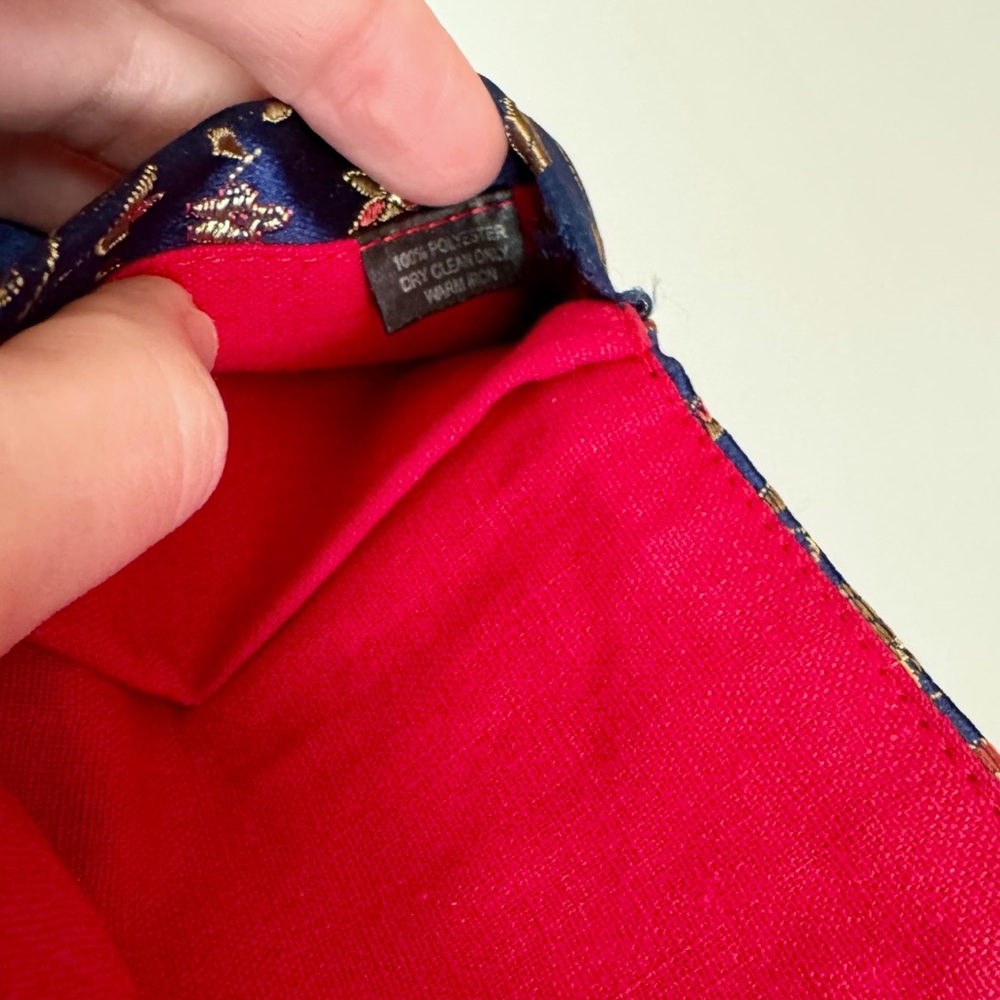 Vintage Chinese Floral Silk Embroidered Fold-Over Card Holder Wallet, Navy Blue - Picture 8 of 16